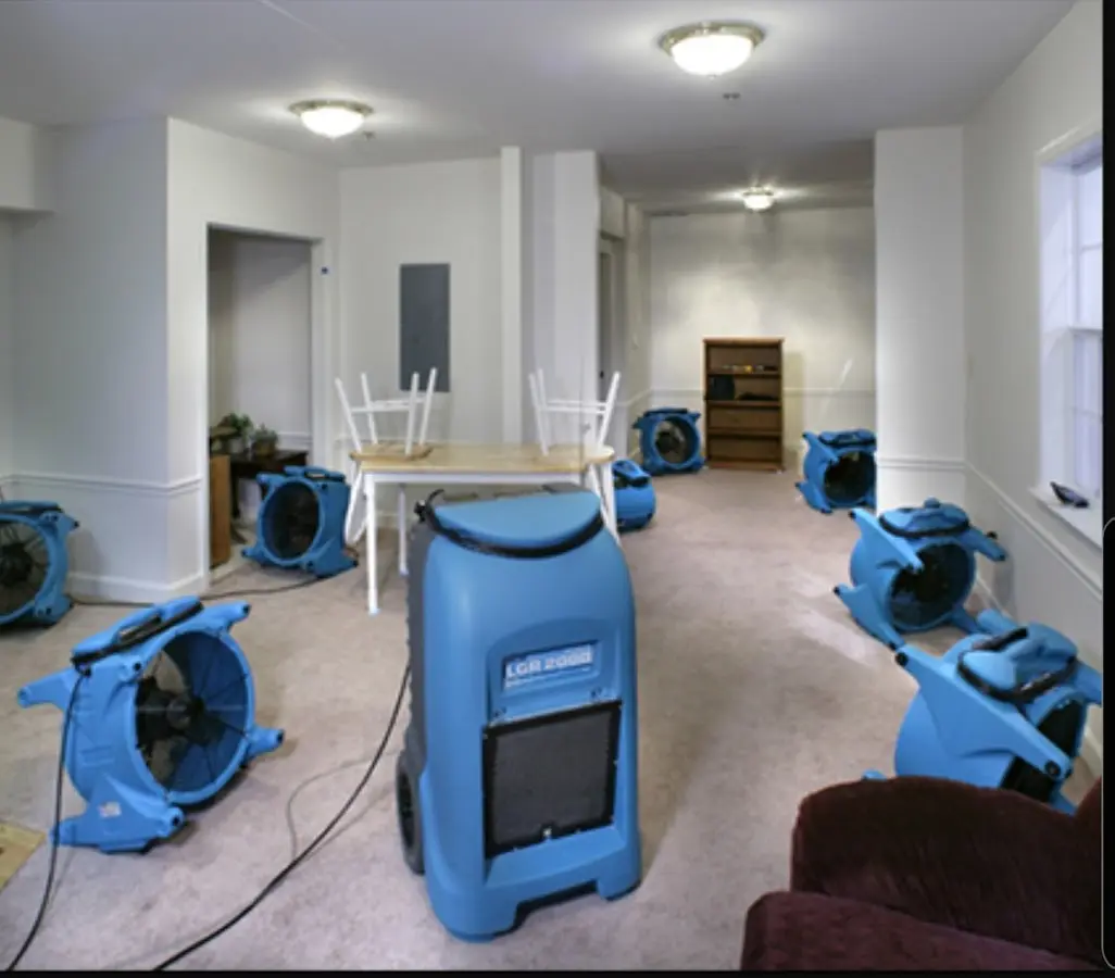 Air movers and dehumidifier setup for Water Extraction & Removal in Happy Valley